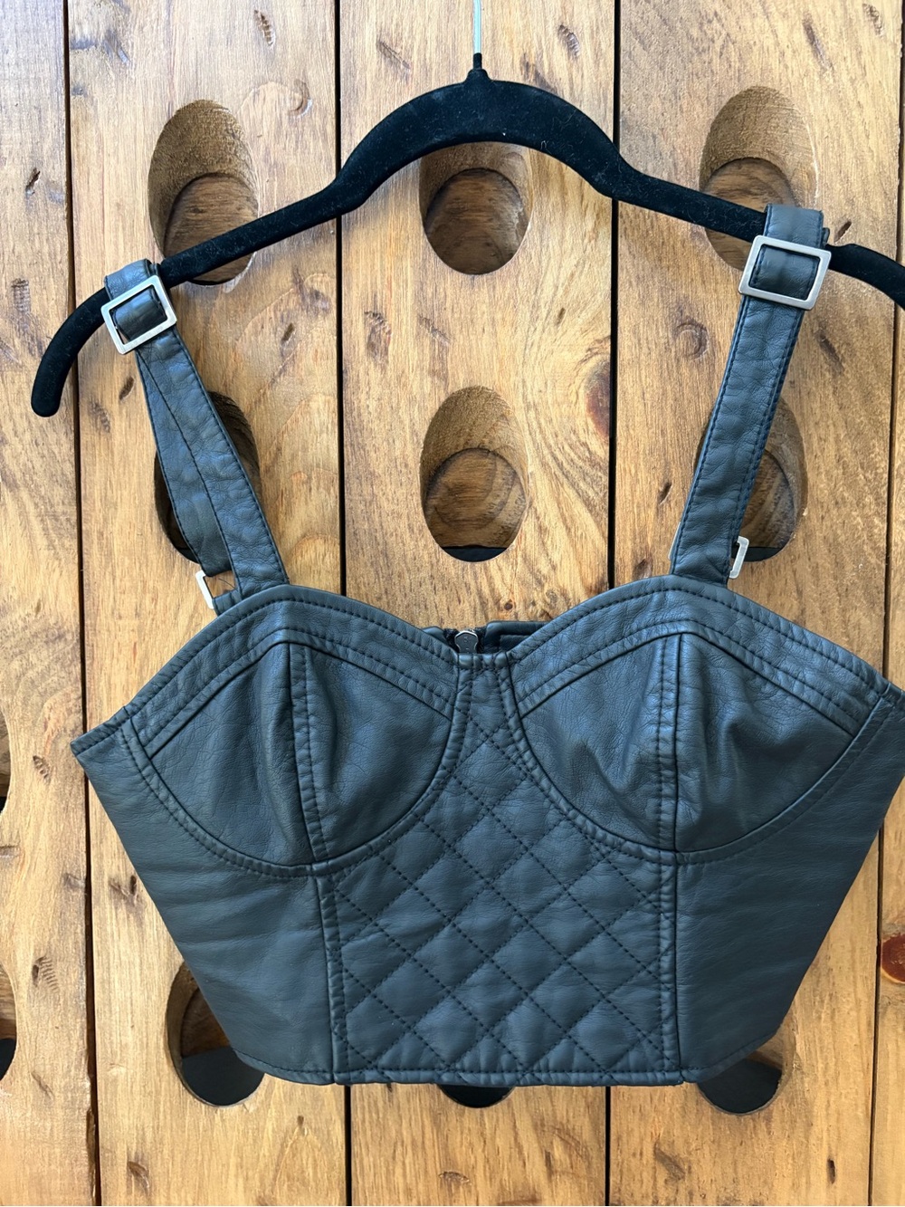 Faux Leather Quilted Bustier Camisole - Black